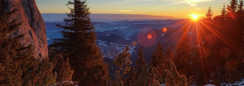 Sun showing shine on the mountains and trees