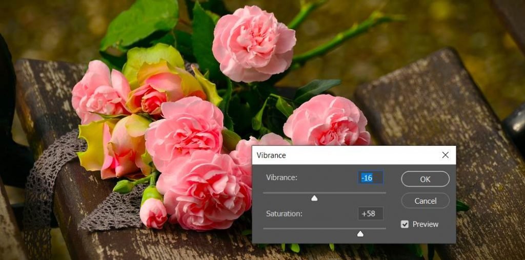 Image of saturation settings in adobe